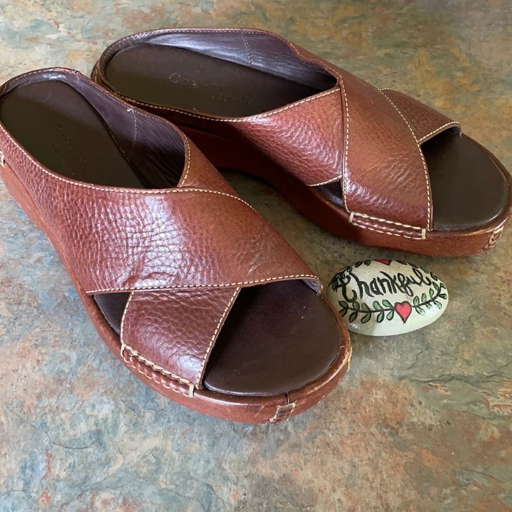 Cole Hann Country Brown Leather Mules Clogs Sz 7